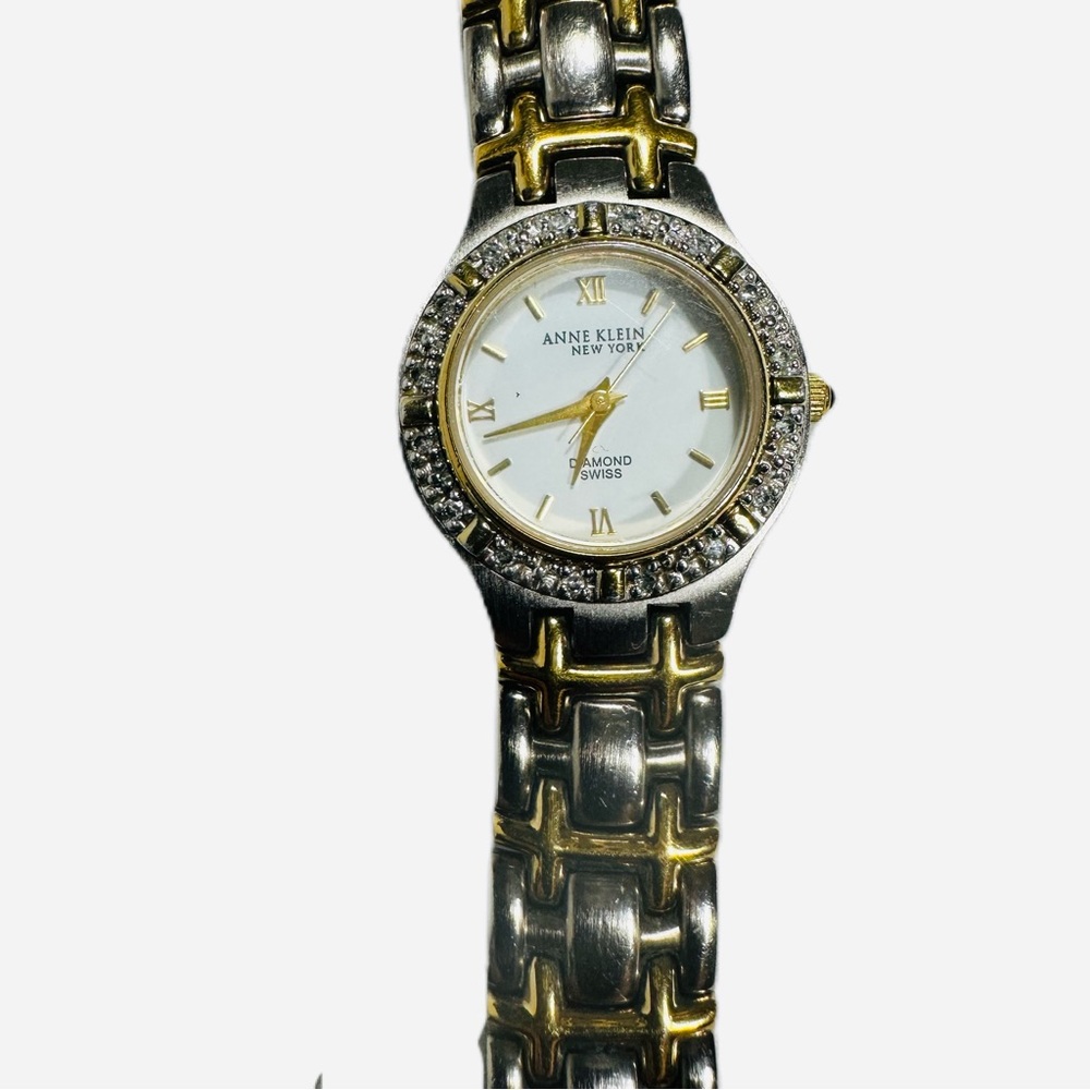 Anne Klein Womens Accented Bezel Diamond Swiss Watch Stainless Steel